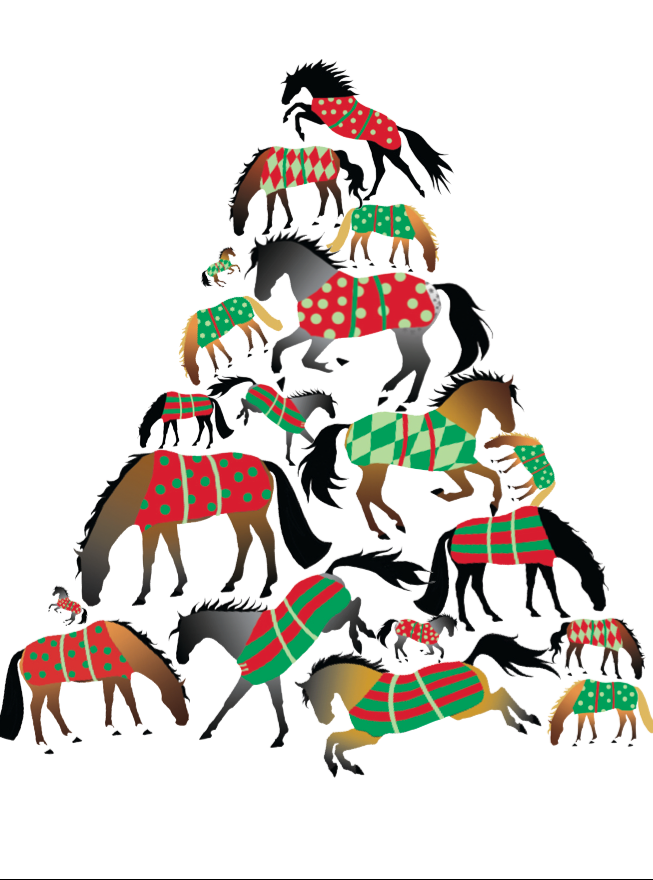 Horse Boxed Christmas Cards: Tree of blanketed horses