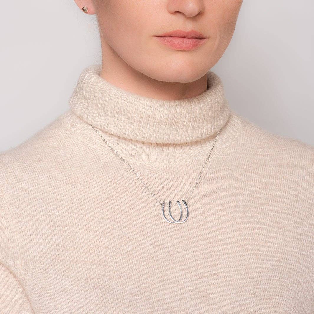 Double Luck Horseshoe Necklace - Silver
