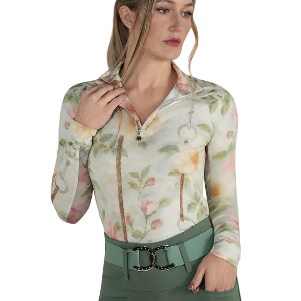 Dapplebay Vintage Floral 1/4 Zip LS Riding Top