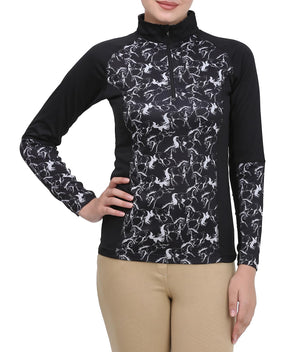 Equine Couture Ladies  Linear Horses Sport Shirt- Black- Medium