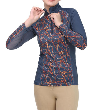 Equine Couture Ladies  Snaffle Bridles Sport Shirt- Navy- 1X