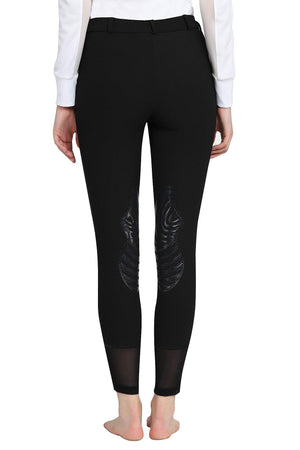 TuffRider Tiffany Ribbed Breech With Silicone Knee Patch - Black - 34