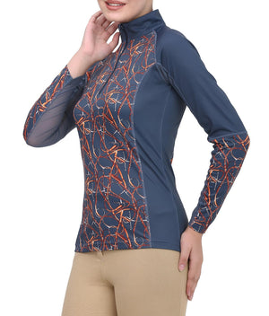 Equine Couture Ladies  Snaffle Bridles Sport Shirt- Navy- 1X