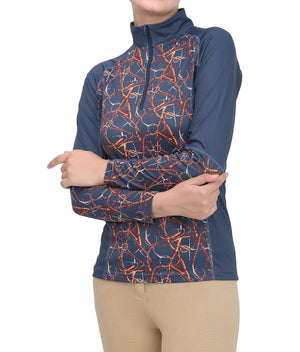 Equine Couture Ladies  Snaffle Bridles Sport Shirt- Navy- 1X