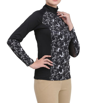 Equine Couture Ladies  Linear Horses Sport Shirt- Black- Medium