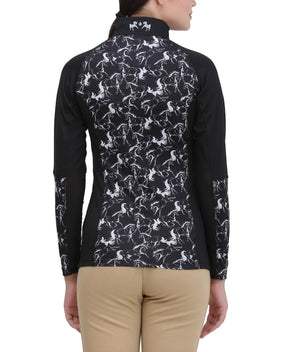 Equine Couture Ladies  Linear Horses Sport Shirt- Black- Medium