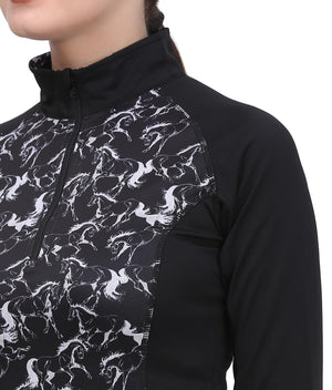 Equine Couture Ladies  Linear Horses Sport Shirt- Black- Medium