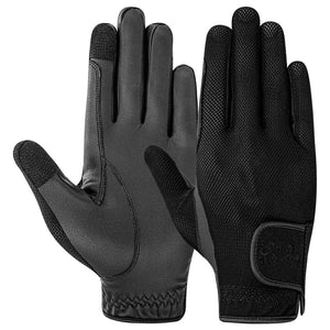 Equine Couture Aerocool Pull-On Touch Screen Riding Gloves-Black-XL