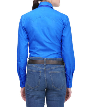 TuffRider Ladies Abilene Western Shirt- Sapphire- Medium