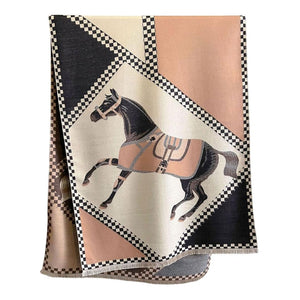 AWST Int'l Horses in Blankets Acrylic Cashmere Scarf-Blue-70" x 26