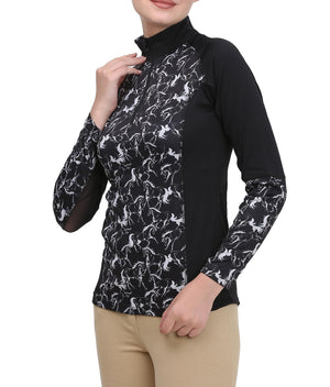 Equine Couture Ladies  Linear Horses Sport Shirt- Black- Medium