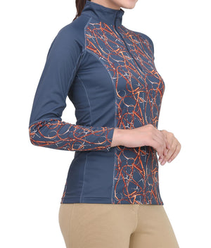 Equine Couture Ladies  Snaffle Bridles Sport Shirt- Navy- 1X