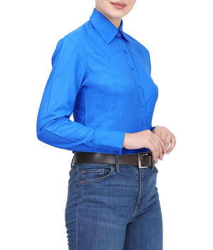 TuffRider Ladies Abilene Western Shirt- Sapphire- Medium