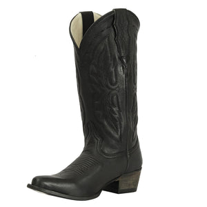 TuffRider Women Cowtown Mid Height Embroidered Leather Snip Toe Western Boots-Black-10