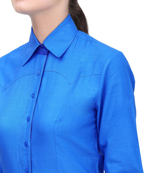 TuffRider Ladies Abilene Western Shirt- Sapphire- Medium