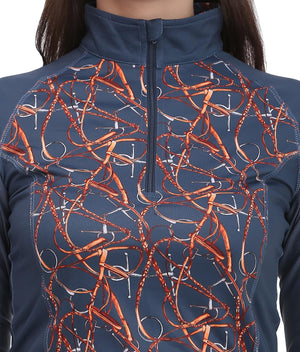 Equine Couture Ladies  Snaffle Bridles Sport Shirt- Navy- 1X