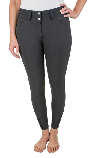 Equine Couture Ladies Coolmax Champion Knee Patch Breeches - Charcoal- 32