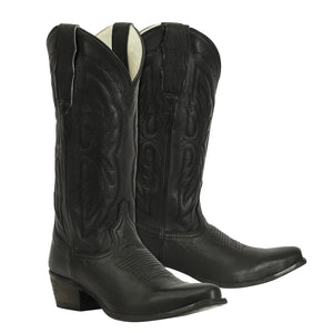 TuffRider Women Cowtown Mid Height Embroidered Leather Snip Toe Western Boots-Black-10