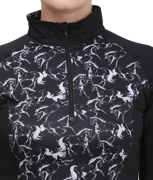 Equine Couture Ladies  Linear Horses Sport Shirt- Black- Medium