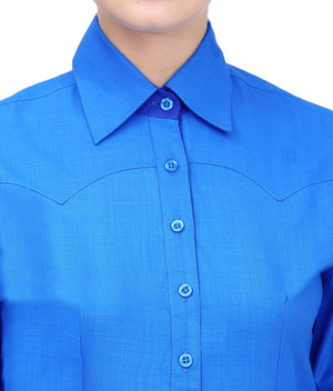TuffRider Ladies Abilene Western Shirt- Sapphire- Medium