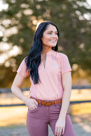 EcoRider by Equine Couture Ella Short Sleeve Sport Shirt- Pink Sand- M
