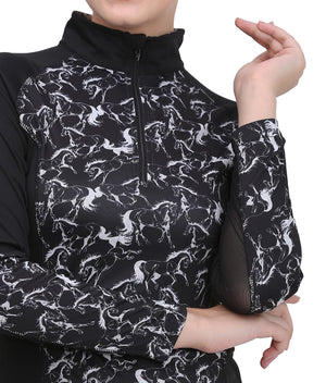 Equine Couture Ladies  Linear Horses Sport Shirt- Black- Medium