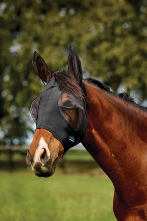 WEATHERBEETA COMFITEC DELUXE STRETCH FLY MASK WITH EARS BLACK/BLACK SMALL