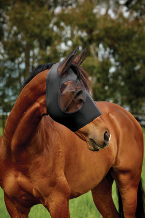 WEATHERBEETA COMFITEC DELUXE STRETCH FLY MASK WITH EARS BLACK/BLACK MEDIUM