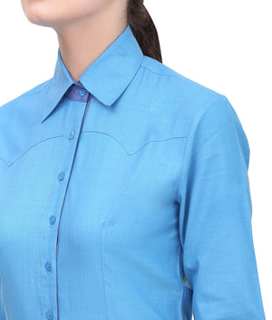 TuffRider Ladies Abilene Western Shirt- Turquoise- Medium