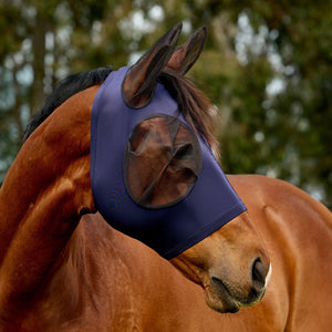 WEATHERBEETA COMFITEC DELUXE STRETCH FLY MASK WITH EARS NAVY/BLACK XSMALL