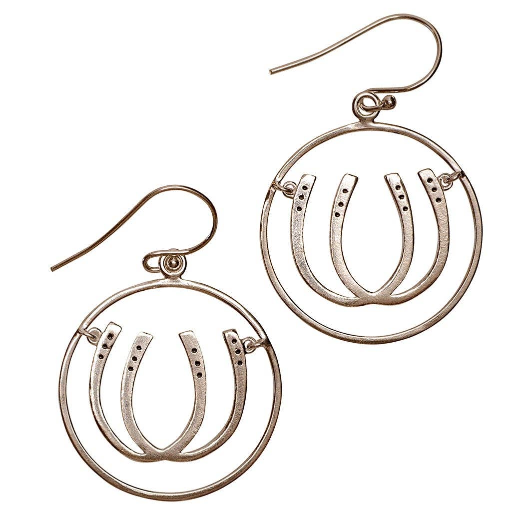 Double Luck Horseshoe Earrings - Silver