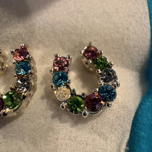 NEW WITH DEFECT AWST Int'l Rhinestone Horseshoe Earrings w/Horse Head Gift Box