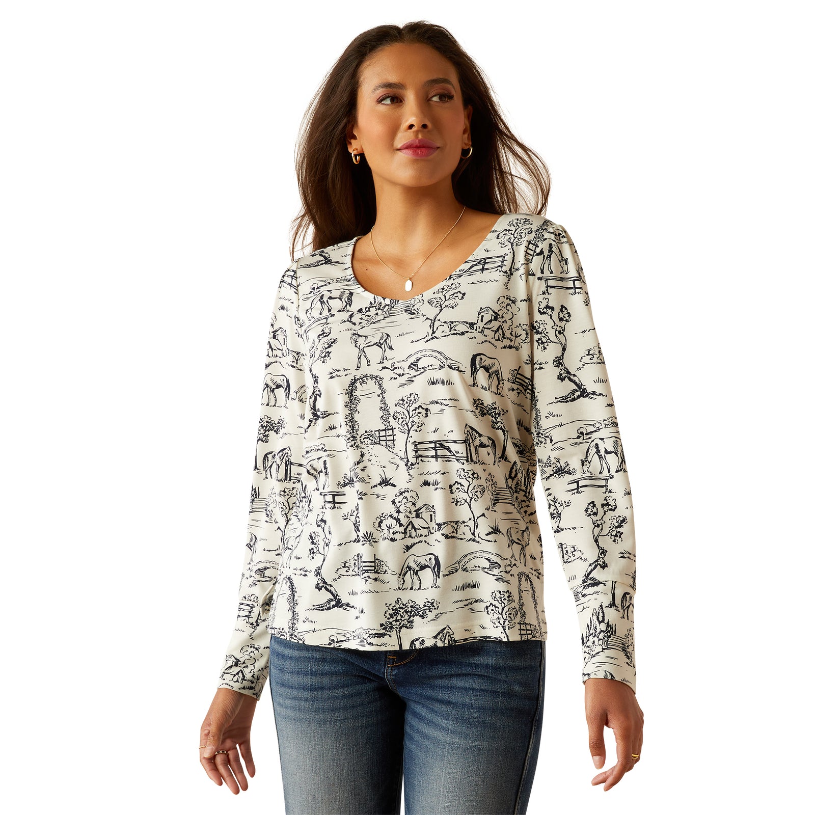 Ariat Ladies Nellore Long Sleeve T-Shirt- Toile Scene Print CLOSEOUT