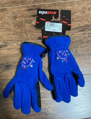 Equistar Child Horse n Heart Fleece Glove NEW WITH DEFECT BLUE SIZE MEDIUM