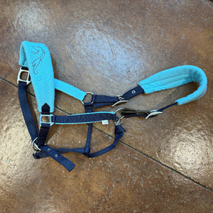 GENTLY USED-Centaur Fleece Cushion Breakaway Halter, Oversize, Navy/Turquoise