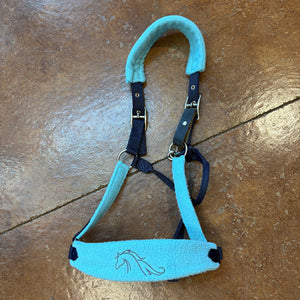 GENTLY USED-Centaur Fleece Cushion Breakaway Halter, Oversize, Navy/Turquoise