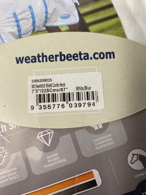 GENTLY USED- Weatherbeeta Sweet Itch Shield Combo Neck WHITE/BLUE 87IN