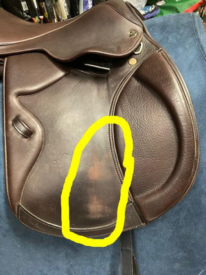 GENTLY USED- M Toulouse Premia Wide Close Contact/Jump Saddle HAVANA 18IN WIDE