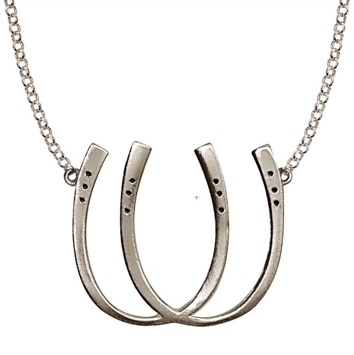 Double Luck Horseshoe Necklace - Silver