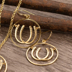 Double Luck Horseshoe Earrings - Gold