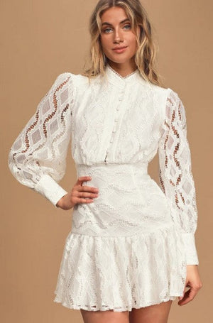 Bardot Remy White Lace Balloon Sleeve Ruffled Mini Dress LADIES SIZE XSMALL (US size 2) WHITE SALE
