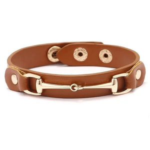 AWST Int'l Vegan Leather Bracelet w/Gold Tone Snaffle Bit