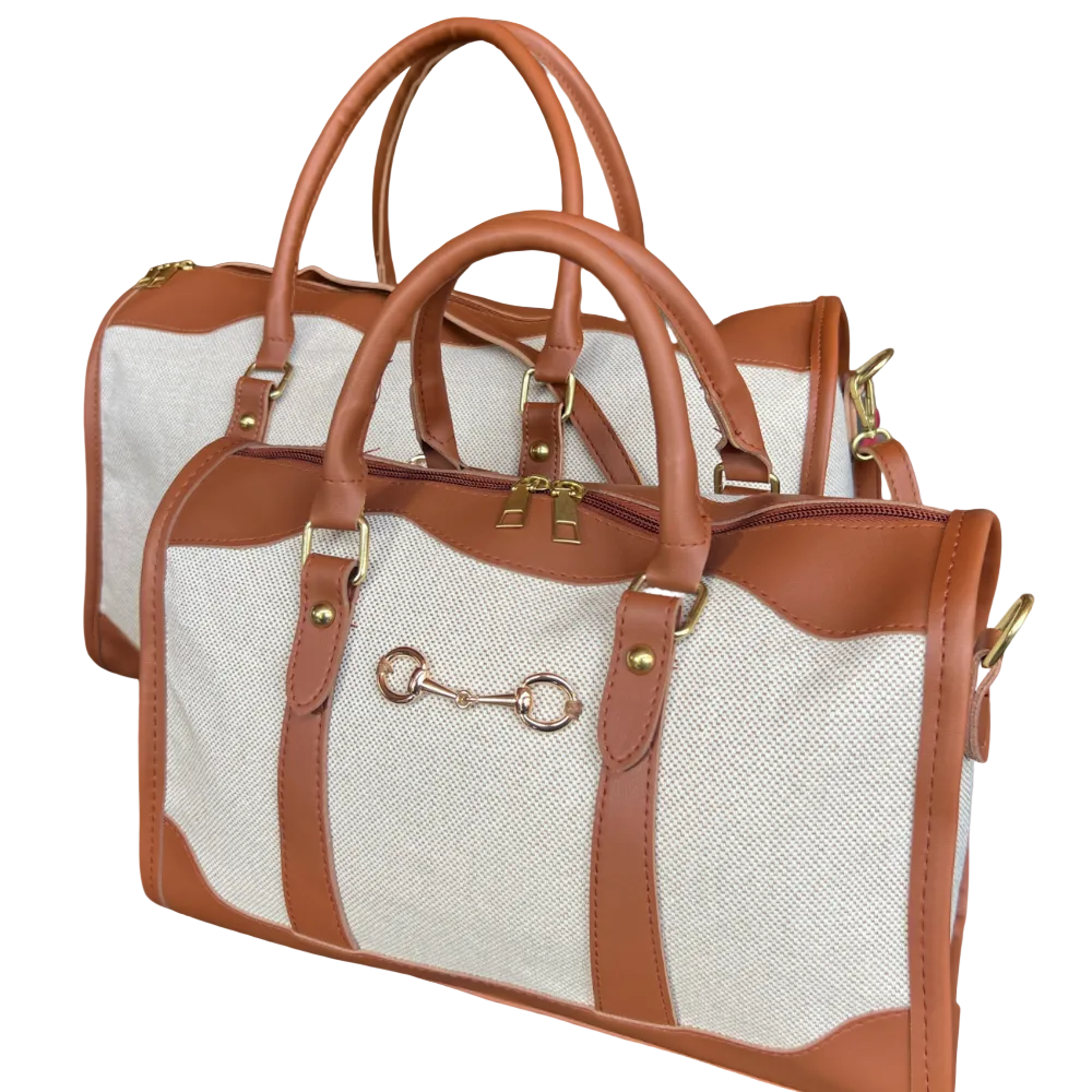 Faux Leather Canvas Snaffle Bit Equestrian Duffel Handbag