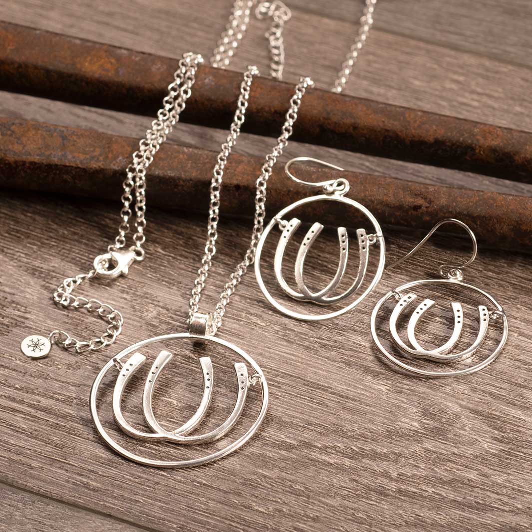 Double Luck Horseshoe Earrings - Silver
