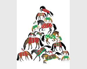 Horse Boxed Christmas Cards: Tree of blanketed horses
