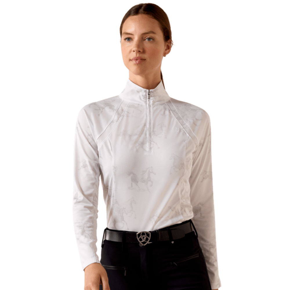 Ariat Ladies Sunstopper 3.0 1/4 Zip Baselayer-White Mirage Print - The Carousel Horse 