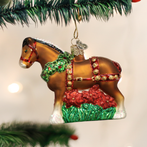 Old World Christmas Holiday Clydesdale Glass Ornament - CarouselHorseTack.com