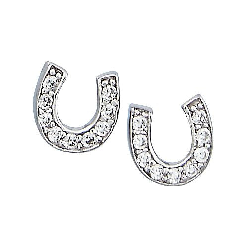AWST Int'l Sterling Silver & CZ Earrings Horseshoes Post Earrings