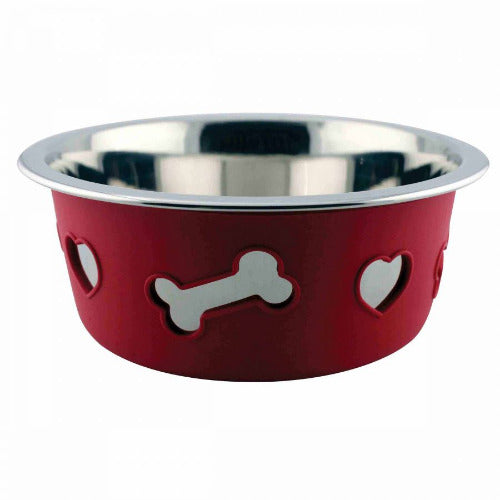 WeatherBeeta Non-Slip Stainless Steel Silicone Bone Dog Bowl