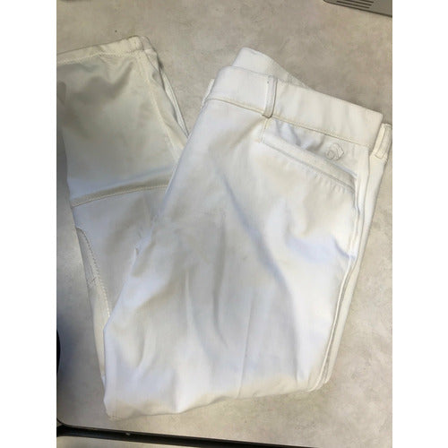 GENTLY USED-Ovation Celebrity Slim Euro Seat Front Zip Knee Patch Ladies Breeches - White 40R -